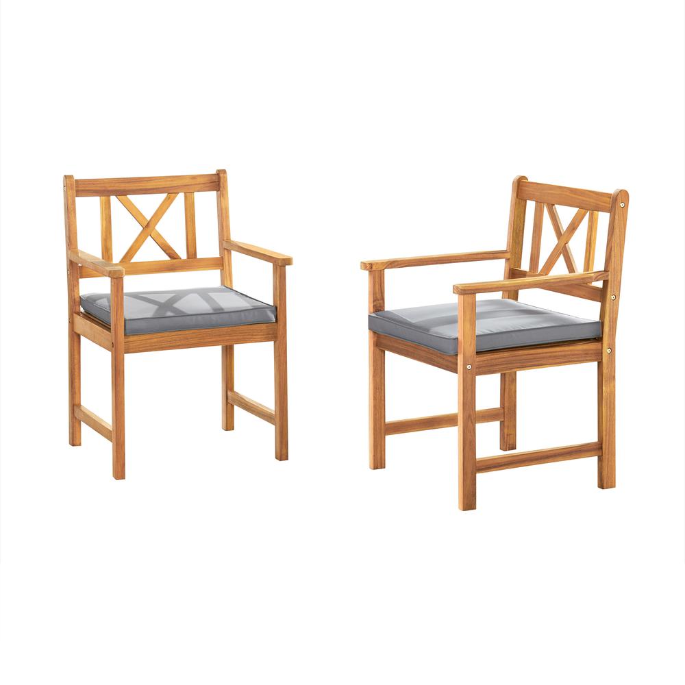 Manchester  Acacia Wood Outdoor Dining Set with Round Dining Table and 4 Dining Chair with Cushions, Set of 5. Picture 1