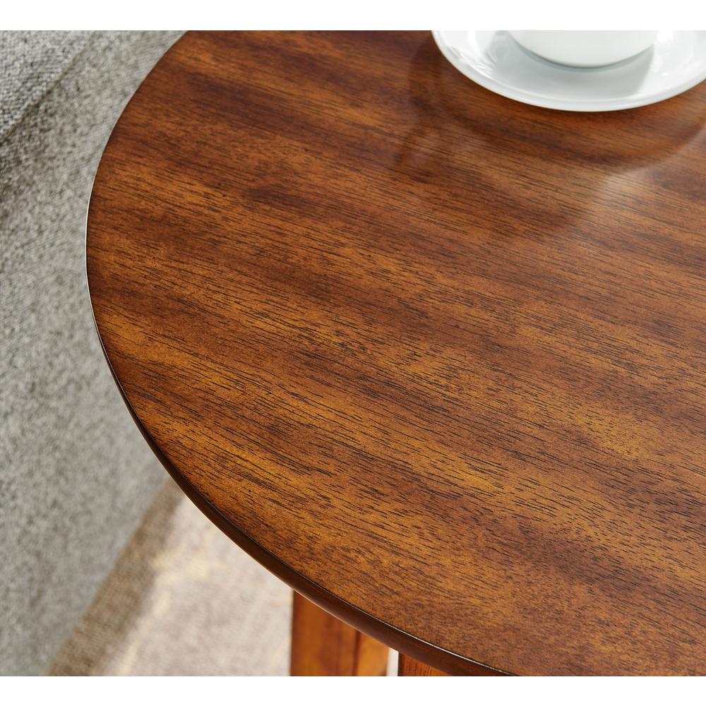 Monterey 20" Round Mid-Century Modern Wood End Table, Warm Chestnut. Picture 13