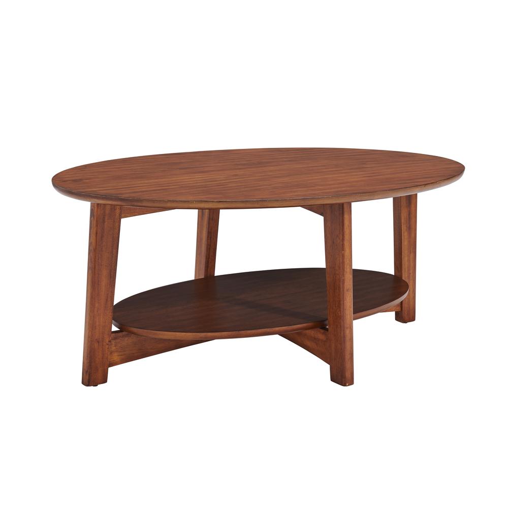 Monterey 48"L Oval Mid-Century Modern Wood Coffee Table, Warm Chestnut. Picture 1