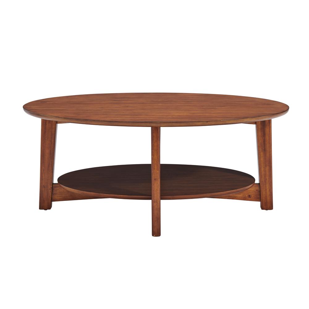 Monterey 48"L Oval Mid-Century Modern Wood Coffee Table, Warm Chestnut. Picture 3