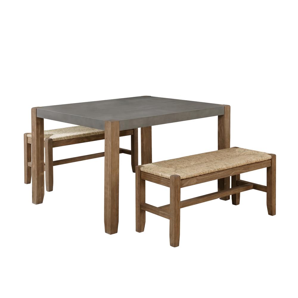 Newport 3-Piece Modern Wood Dining Table with Two Rush-Seat Benches. Picture 1