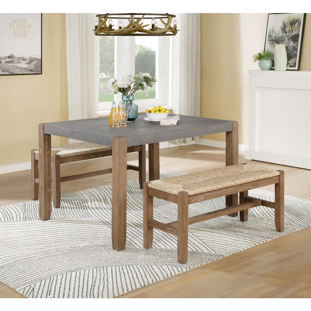 Newport 3-Piece Modern Wood Dining Table with Two Rush-Seat Benches. Picture 5