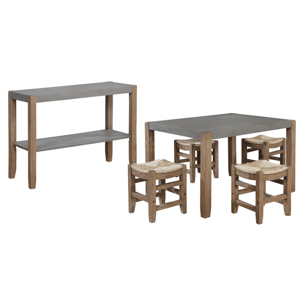 Newport 6-Piece Wood Dining Set with Table, Four Stools and Side Buffet Table. Picture 1