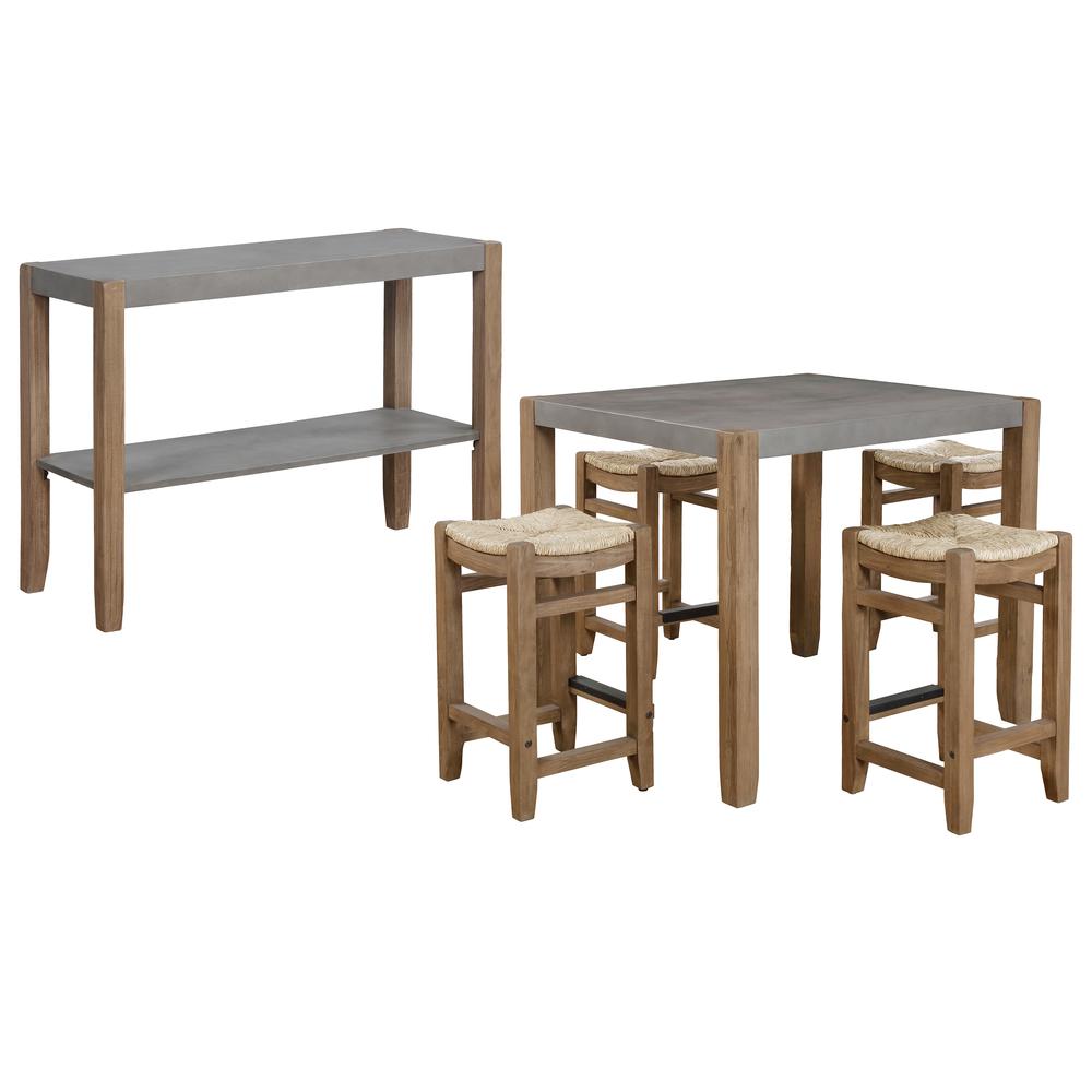 Newport 6-Piece Dining Set with 36"H Wood Counter-Height Dining Table, Four 26"H Stools and Side Buffet Table. Picture 6