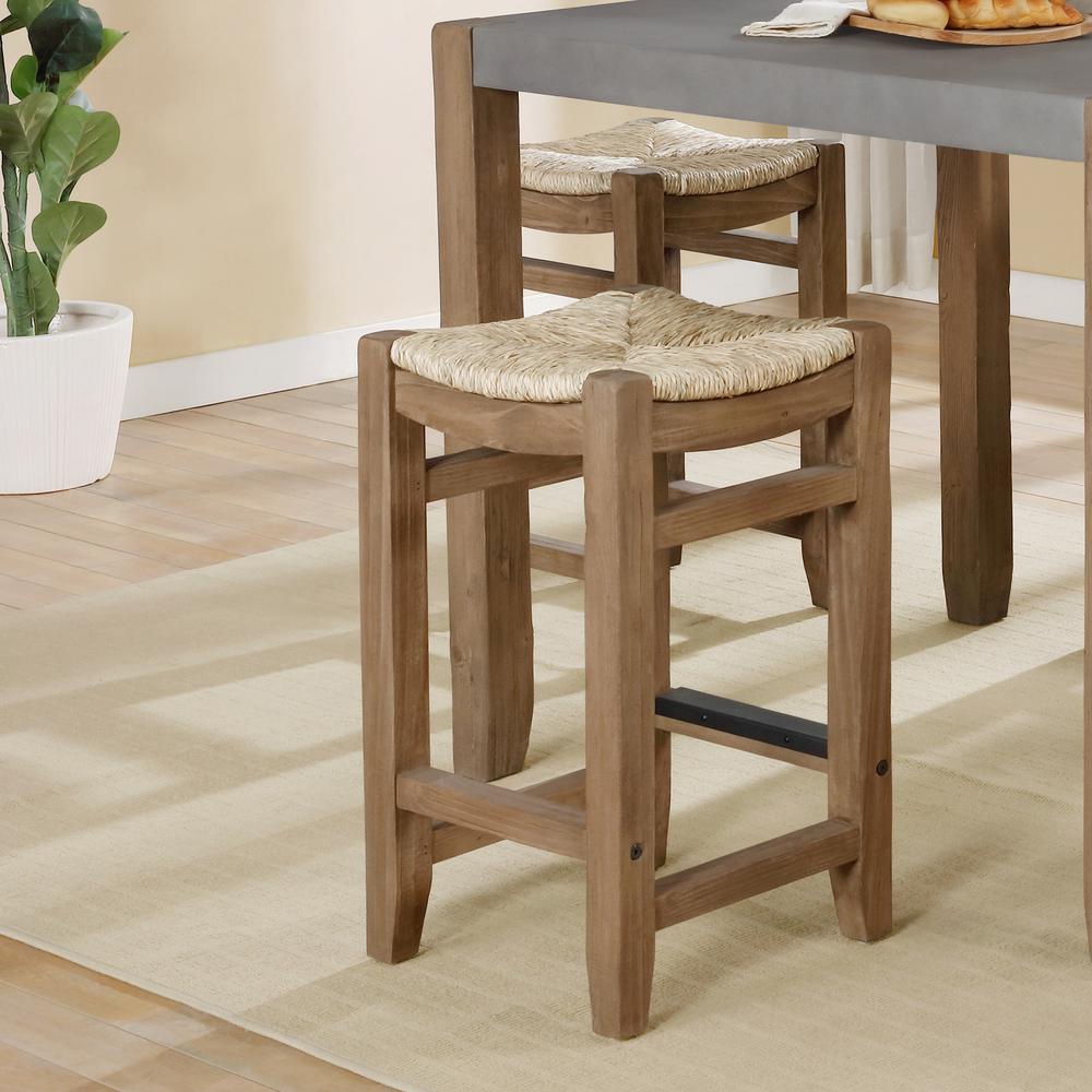 Newport 26"H Wood Counter Height Stool with Rush Seat. Picture 5