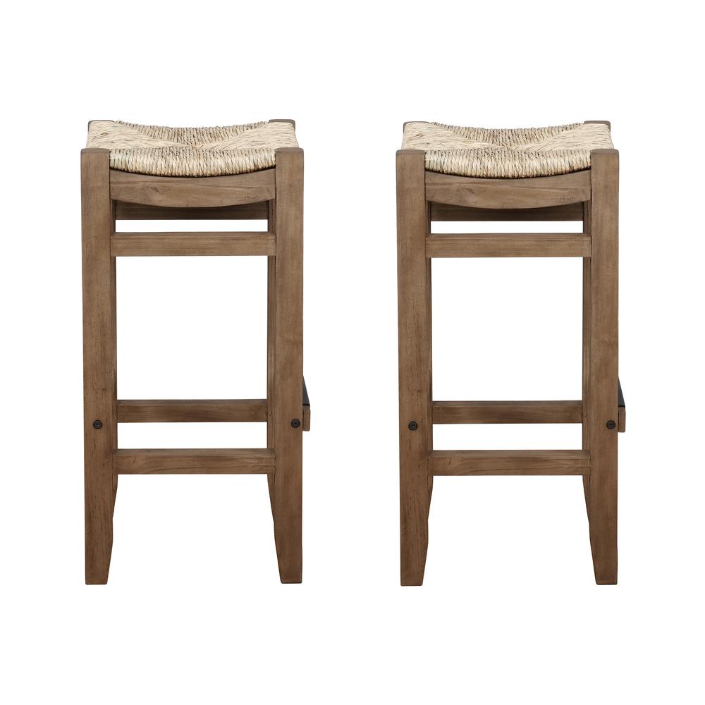 Newport Set of Two 30"H Wood Bar Stools with Rush Seats. Picture 1