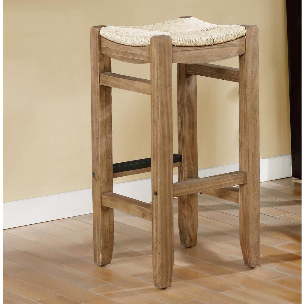 Newport 30"H Wood Bar Stool with Rush Seat. Picture 3