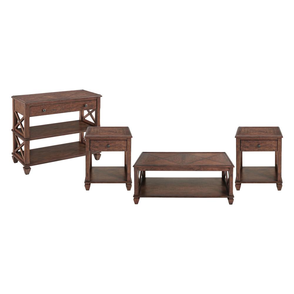 Stockbridge 4-Piece Wood Living Room Set with 45"L Coffee Table, Two Square End Tables and TV/Sofa Console Table. Picture 1