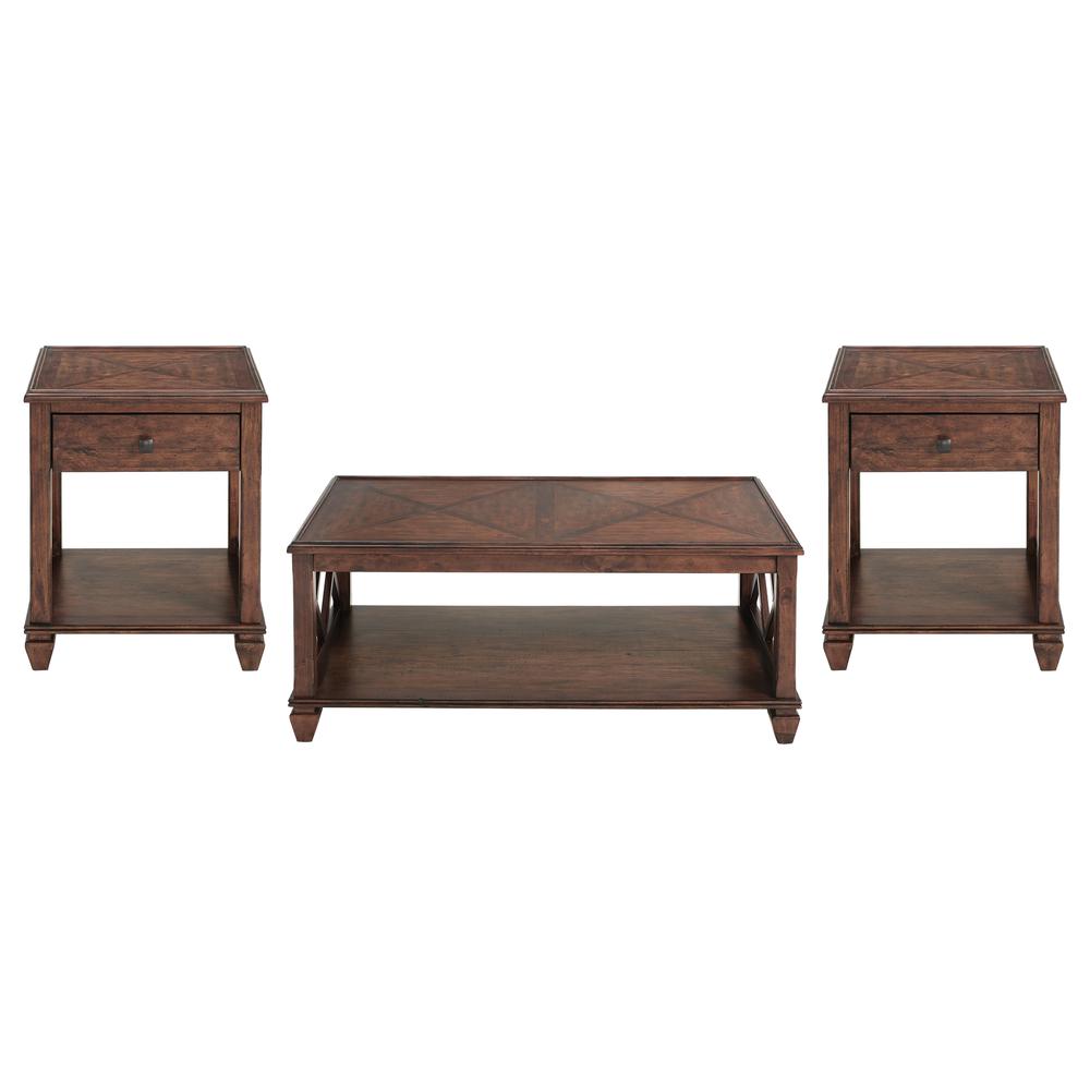 Stockbridge 3-Piece Wood Living Room Set with 45"L Coffee Table and  Two Square End Tables. Picture 1