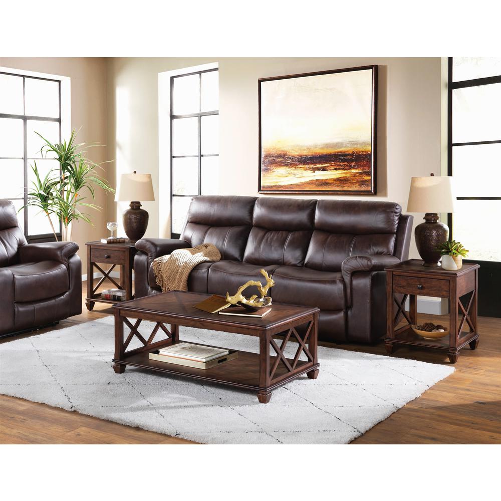 Stockbridge 3-Piece Wood Living Room Set with 45"L Coffee Table and  Two Square End Tables. Picture 2