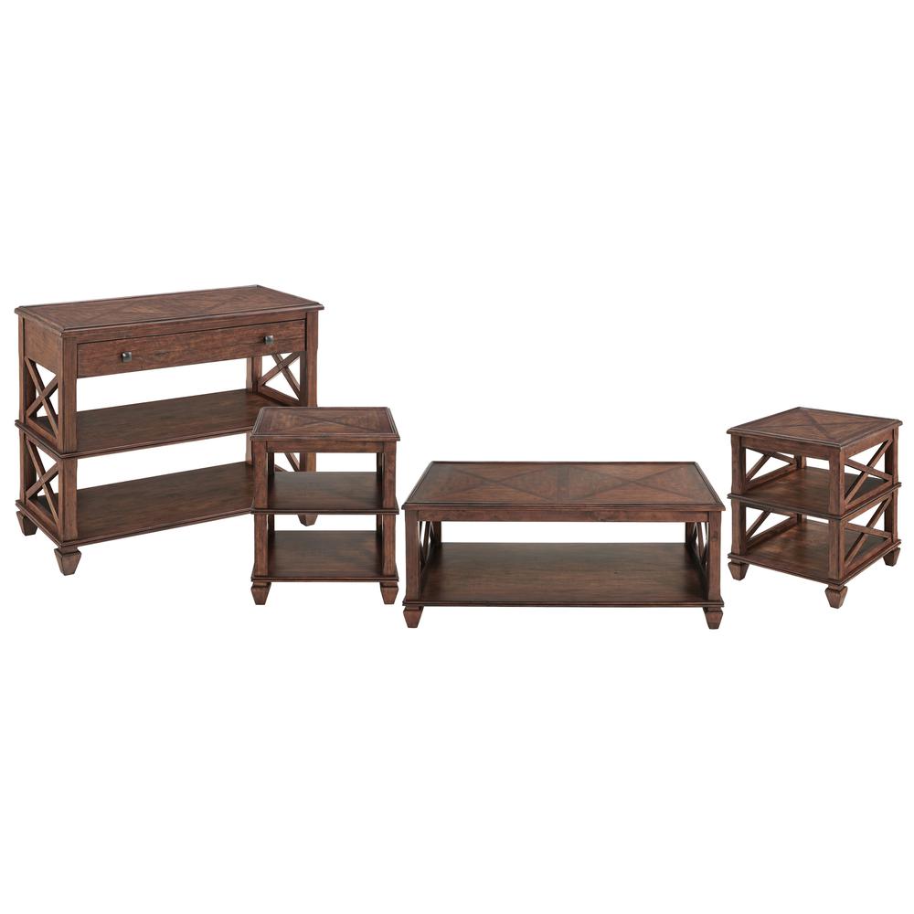 Stockbridge 4-Piece Wood Living Room Set with 45"L Coffee Table, Two Square 2 -Shelf End Tables and TV/ Sofa Console Table. Picture 1