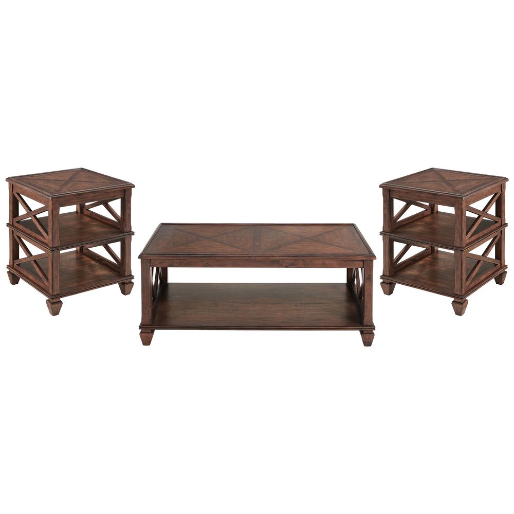 Stockbridge 3-Piece Wood Living Room Set with 45"L Coffee Table and Two 2 -Shelf End Tables. Picture 1