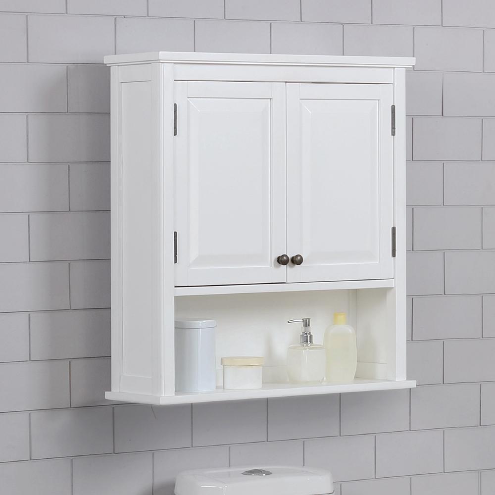 Dorset 27"W x 29"H Wall Mounted Bath Storage Cabinet with Two Doors and Open Shelf. Picture 2