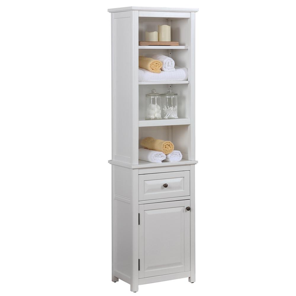 Dorset Bathroom Storage Tower with Open Upper Shelves, Lower Cabinet and Drawer. Picture 1