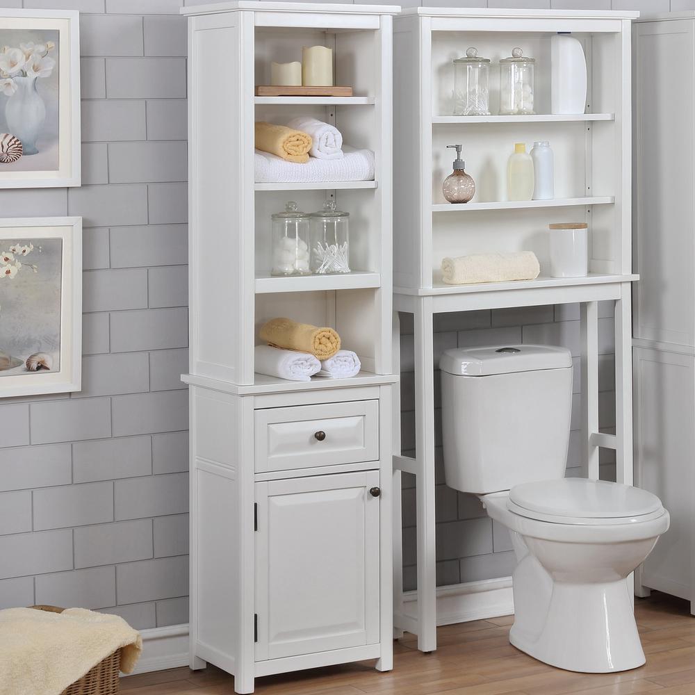 Dorset Bathroom Storage Tower with Open Upper Shelves, Lower Cabinet and Drawer. Picture 2