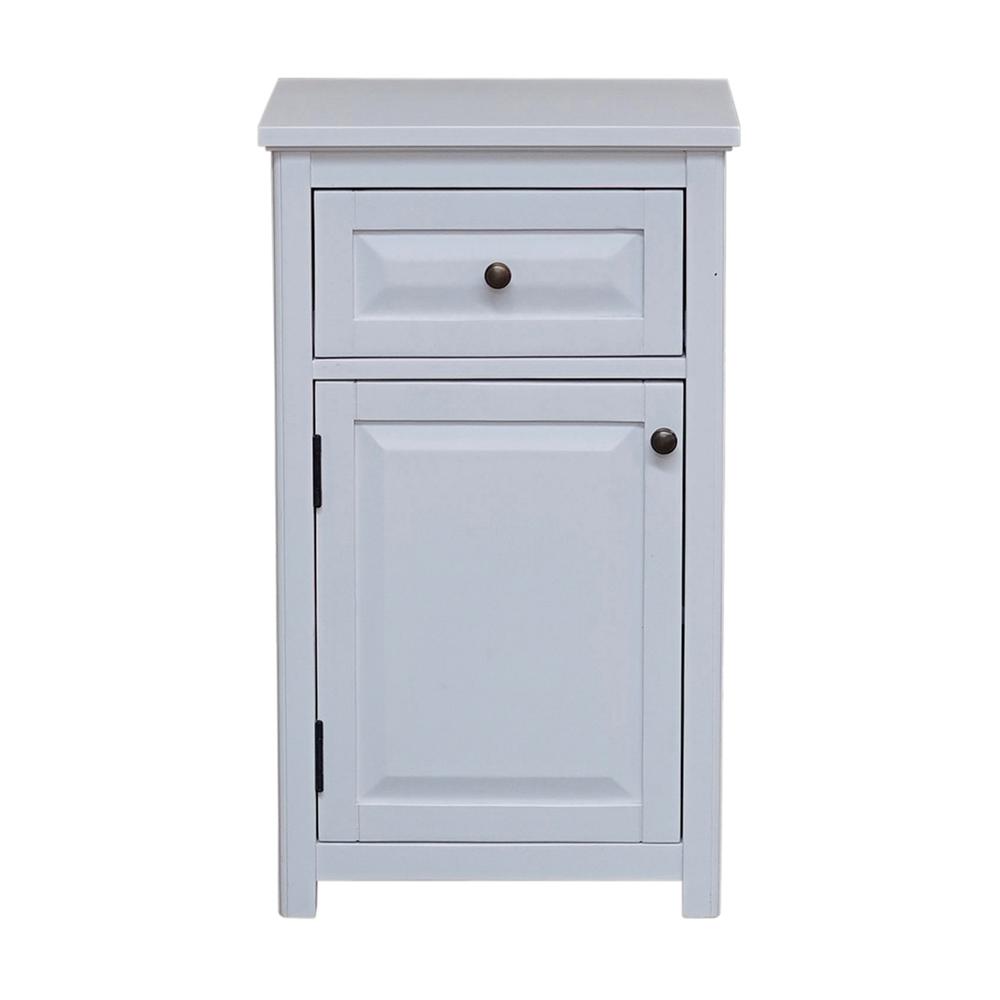 Dorset Bathroom Storage Tower with Open Upper Shelves, Lower Cabinet and Drawer. Picture 4