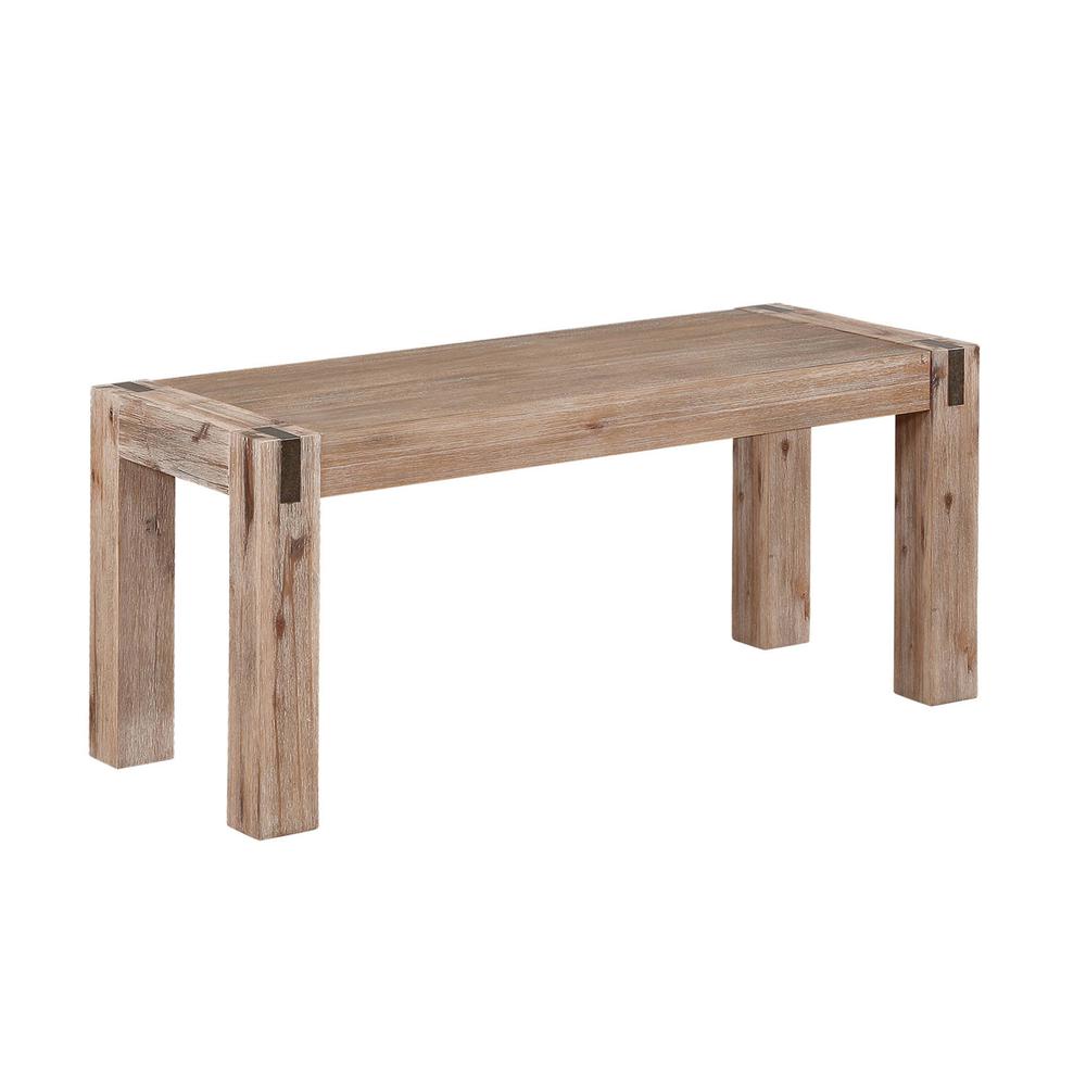 Woodstock Acacia Wood with Metal Inset 40" Bench, Brushed Driftwood. Picture 1