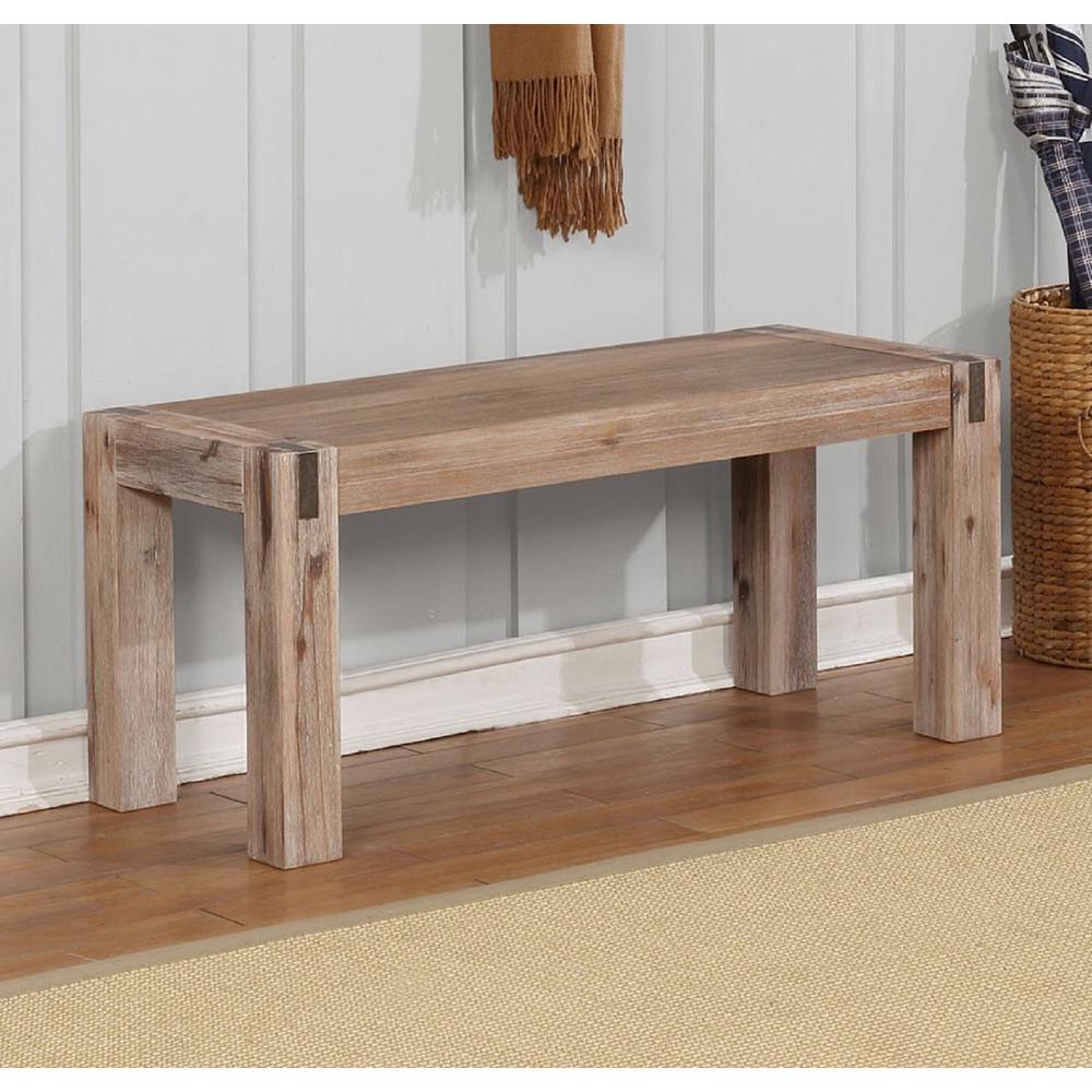 Woodstock Acacia Wood with Metal Inset 40" Bench, Brushed Driftwood. Picture 2