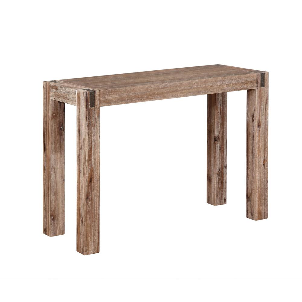 Woodstock Acacia Wood with Metal Inset Media Console Table, Brushed Driftwood. Picture 1