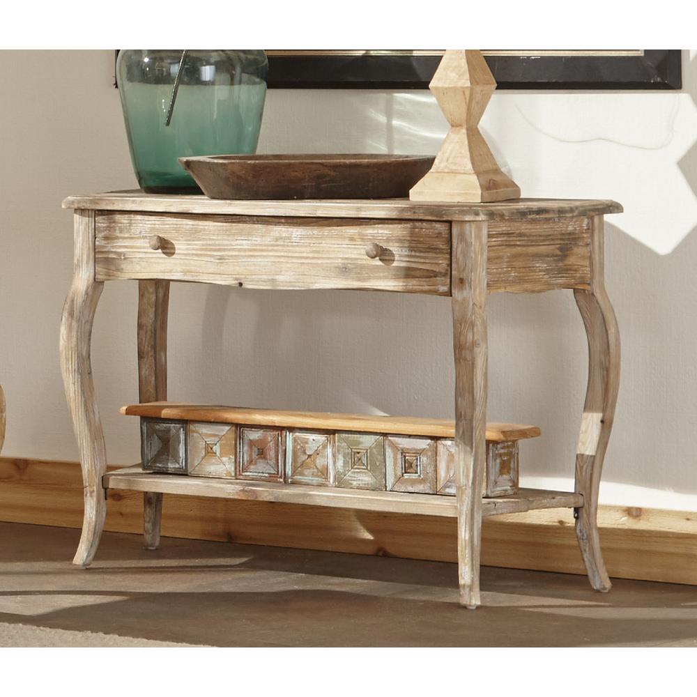 Rustic - Reclaimed Media/Console Table, Driftwood. Picture 9