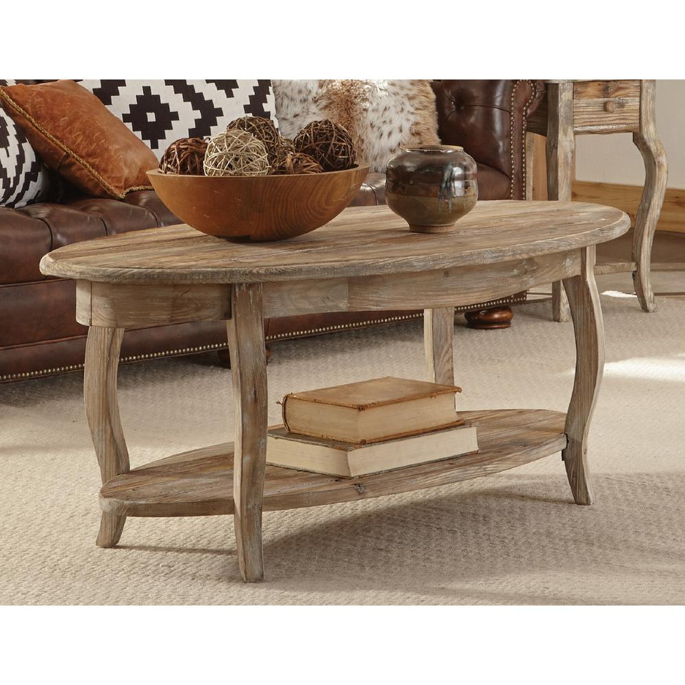 Rustic - Reclaimed Oval Coffee Table, Driftwood. Picture 5