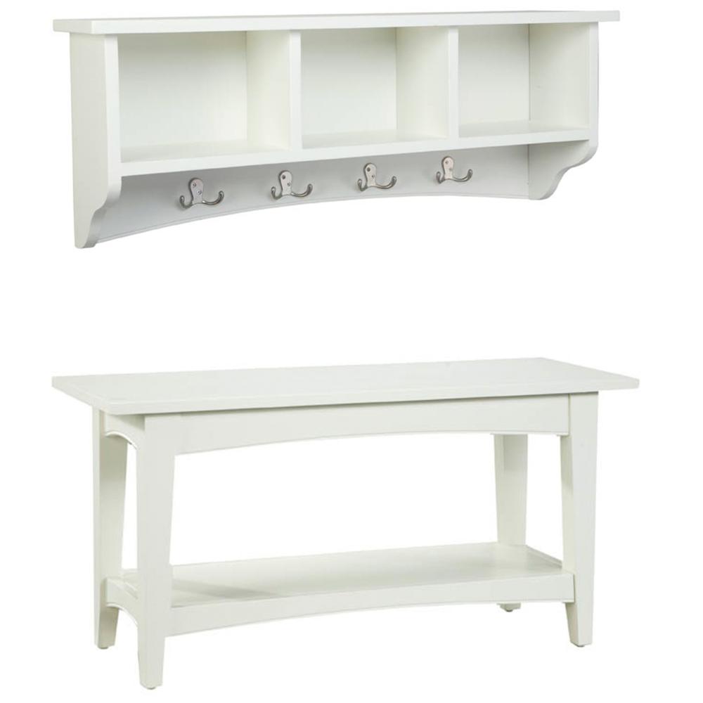 Shaker Cottage Storage Coat Hook with Bench Set, Ivory. Picture 1