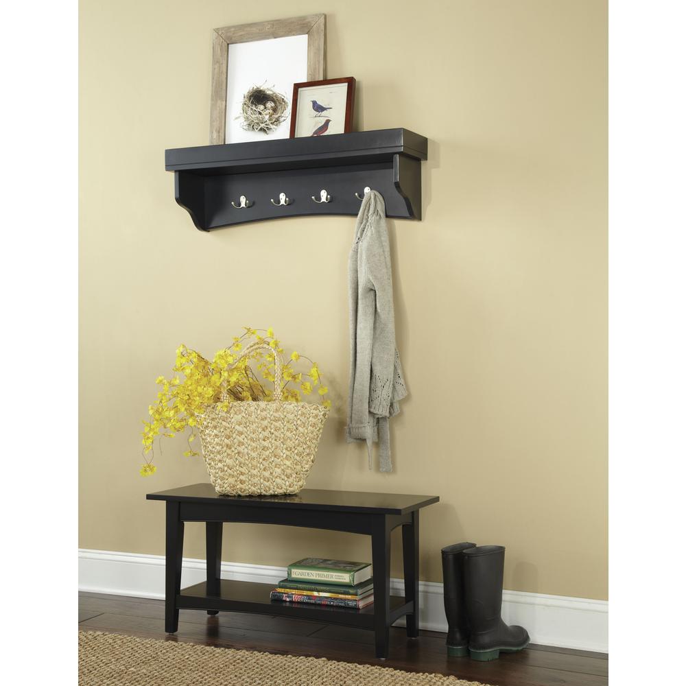 Shaker Cottage Tray Shelf Coat Hook with Bench Set, Charcoal Gray. Picture 2