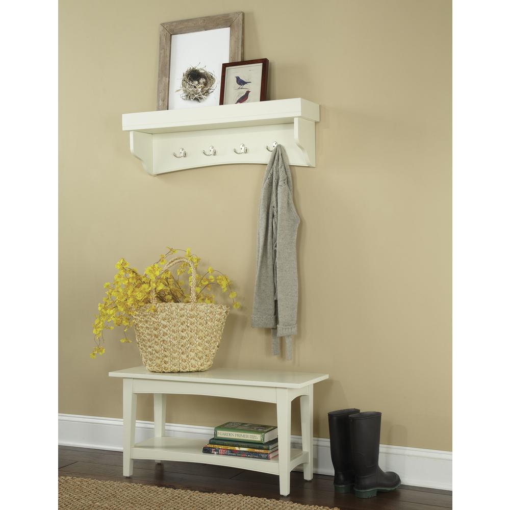 Shaker Cottage Tray Shelf Coat Hook with Bench Set, Ivory. Picture 2