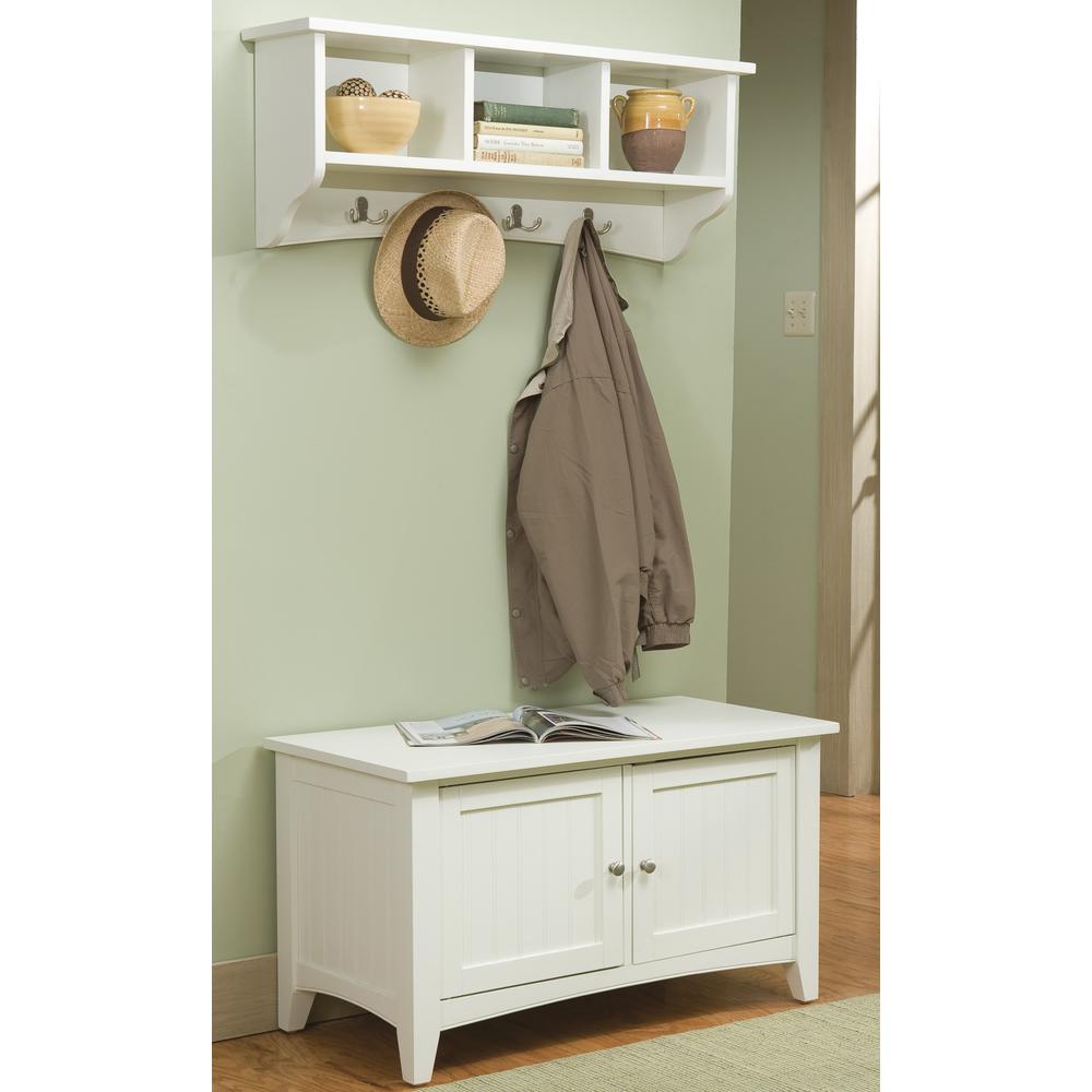 Shaker Cottage Storage Coat Hook with Cabinet Bench Set, Ivory. Picture 2