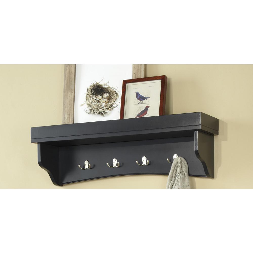 Shaker Cottage Coat Hooks with Tray Shelf, Charcoal Gray. Picture 2