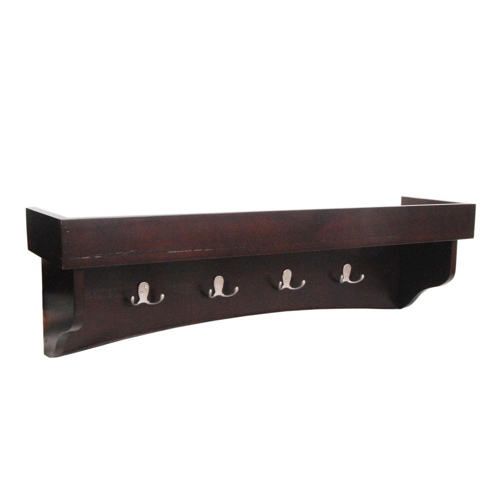 Shaker Cottage Coat Hooks with Tray Shelf, Espresso. Picture 1