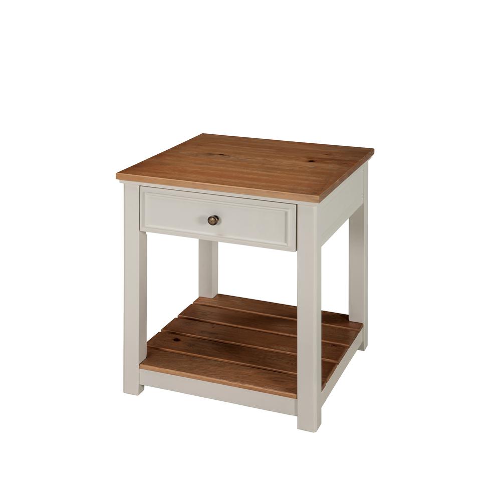 Savannah End Table, Ivory with Natural Wood Top. Picture 1