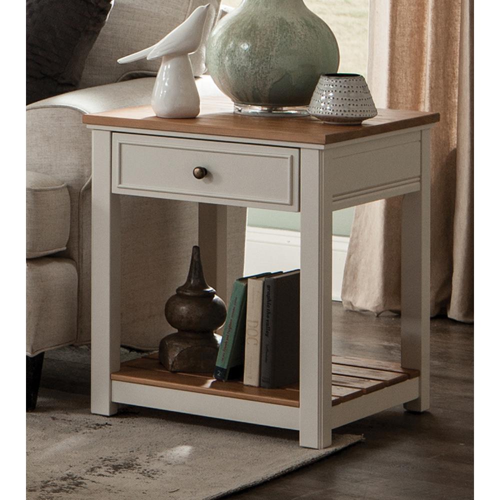 Savannah End Table, Ivory with Natural Wood Top. Picture 2