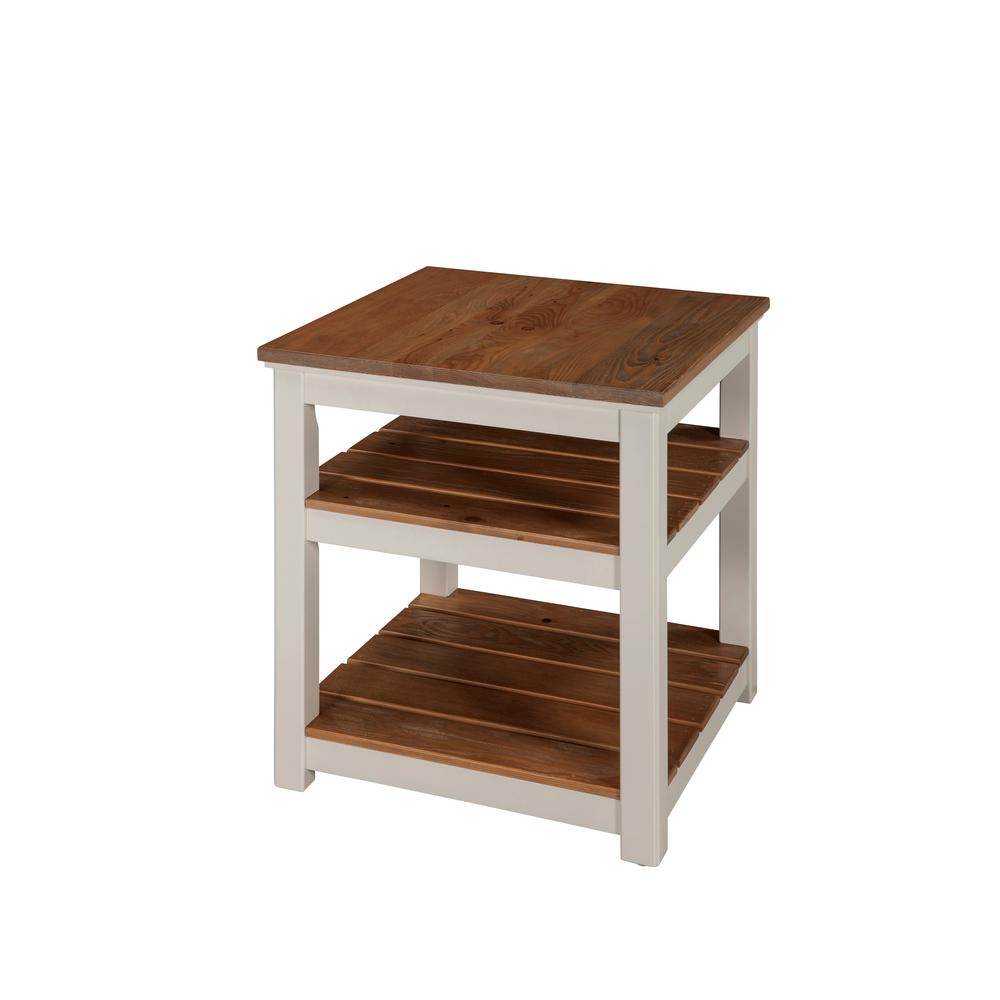 Savannah 2 Shelf End Table, Ivory with Natural Wood Top. Picture 1
