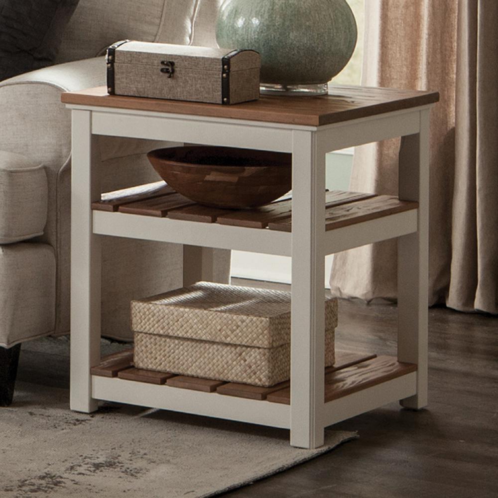 Savannah 2 Shelf End Table, Ivory with Natural Wood Top. Picture 3