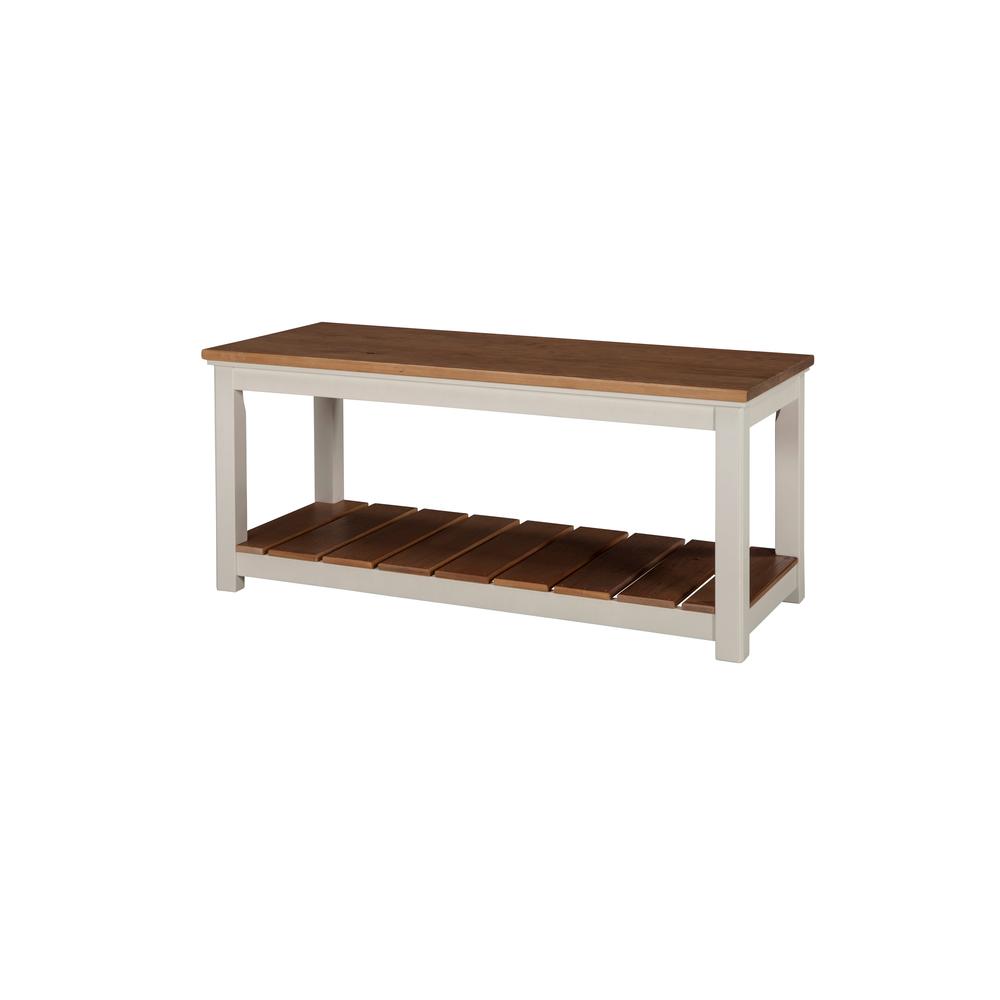 Savannah Bench, Ivory with Natural Wood Top. Picture 1
