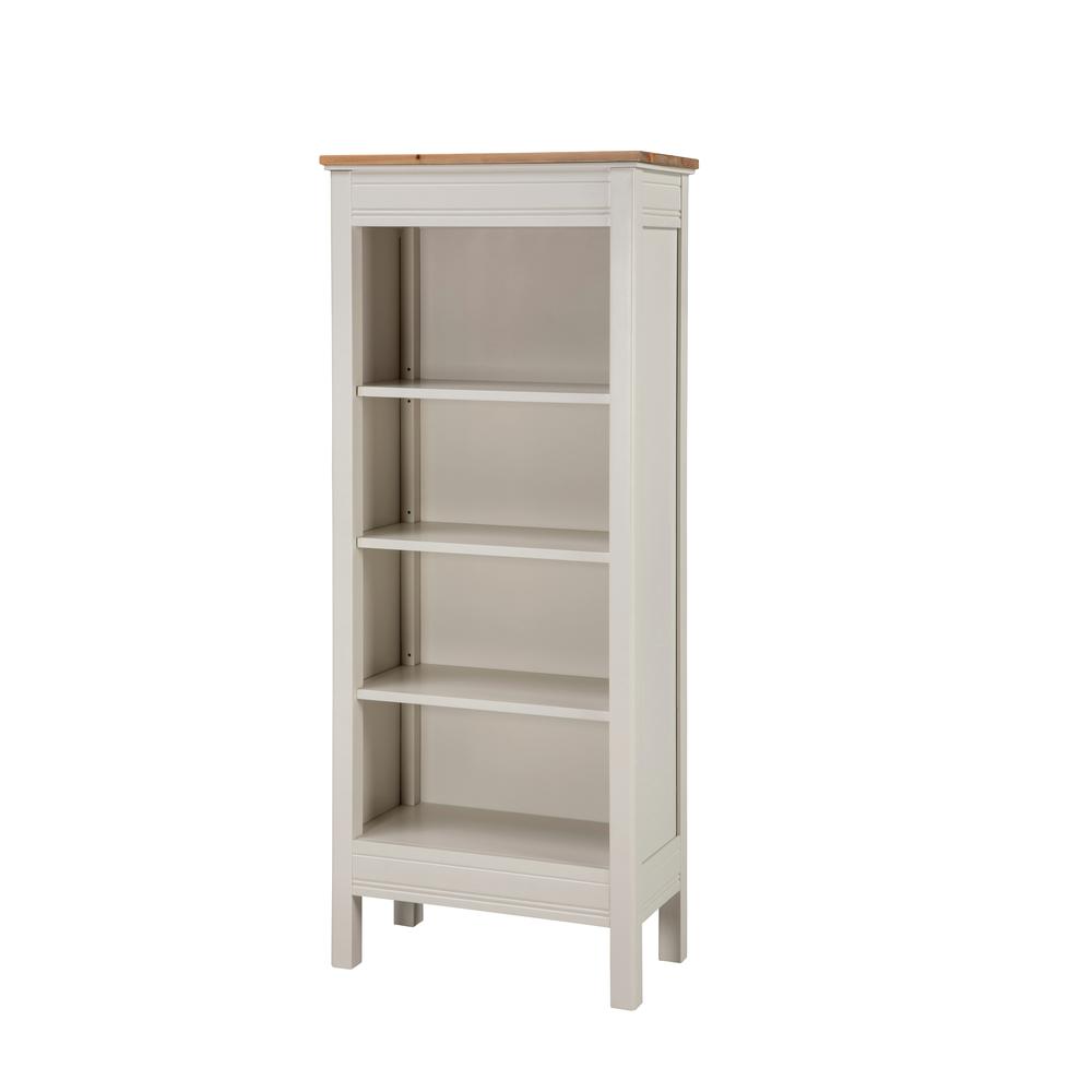 Savannah Tall Bookcase, Ivory with Natural Wood Top. Picture 1