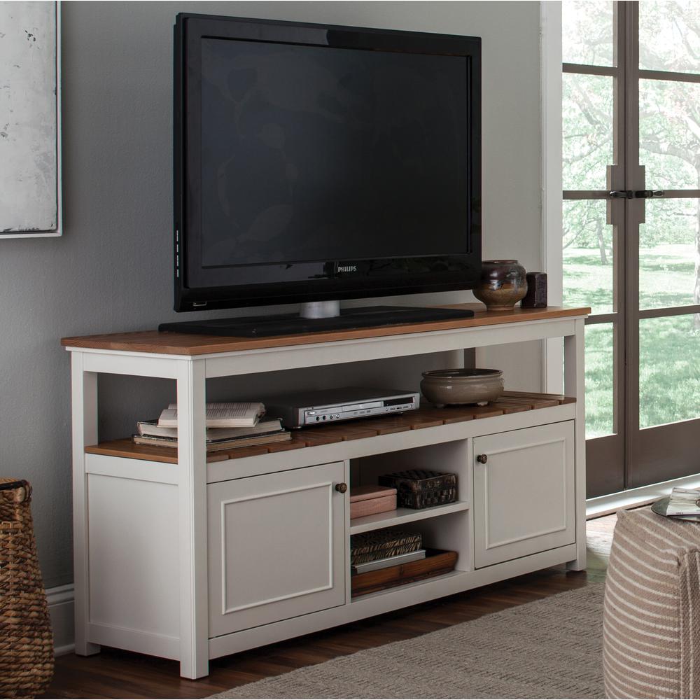 Savannah TV Cabinet, Ivory with Natural Wood Top. Picture 2