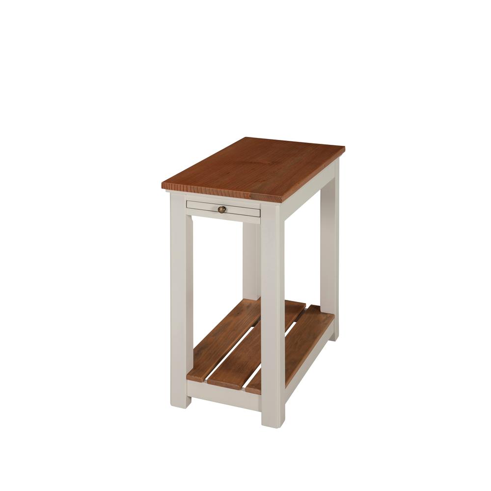 Savannah Chairside End Table with Pull-out Shelf, Ivory with Natural Wood Top. Picture 1