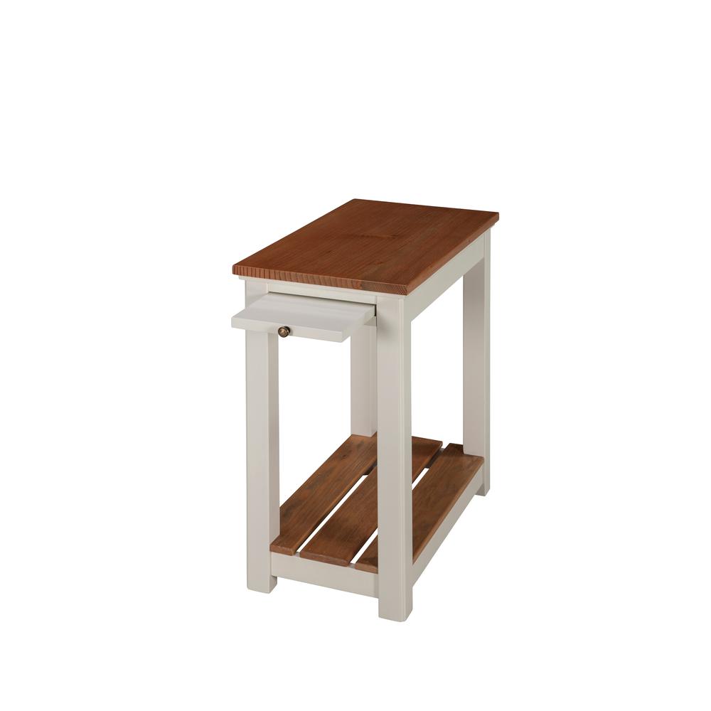 Savannah Chairside End Table with Pull-out Shelf, Ivory with Natural Wood Top. Picture 2