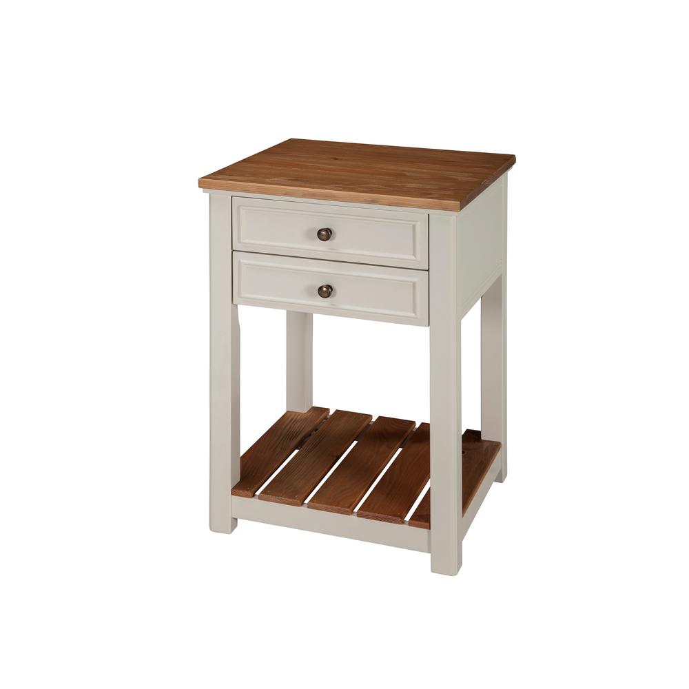 Savannah 2-Drawer End Table, Ivory with Natural Wood Top. Picture 1