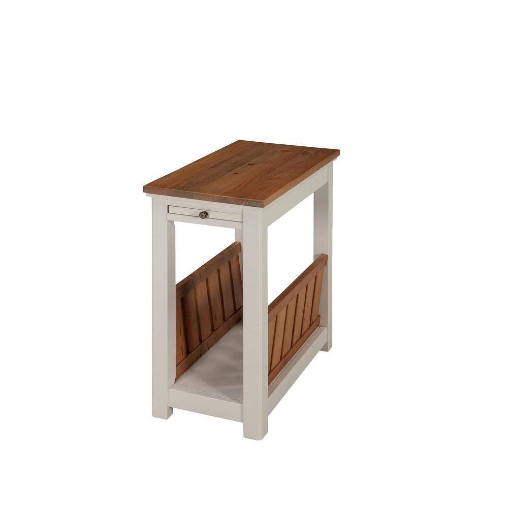Savannah Chairside Magazine End Table with Pull-out Shelf, Ivory with Natural Wood Top. Picture 1
