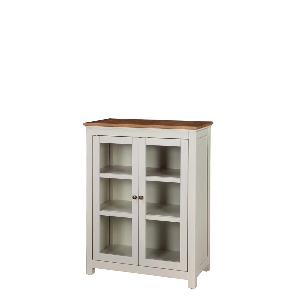 Savannah Pie Safe Cabinet, Ivory with Natural Wood Top. Picture 1