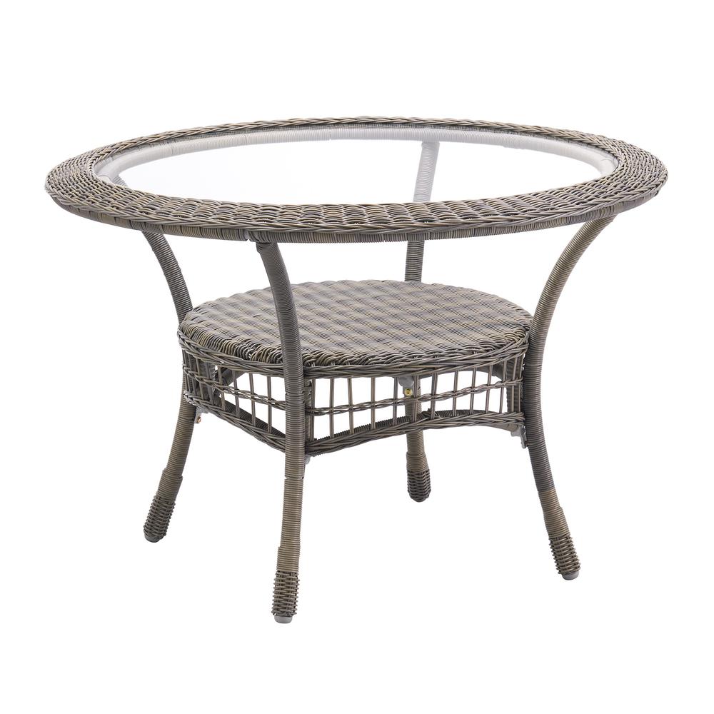 Carolina 42" Diameter All-Weather Wicker Outdoor Dining Table with Glass Top. Picture 3