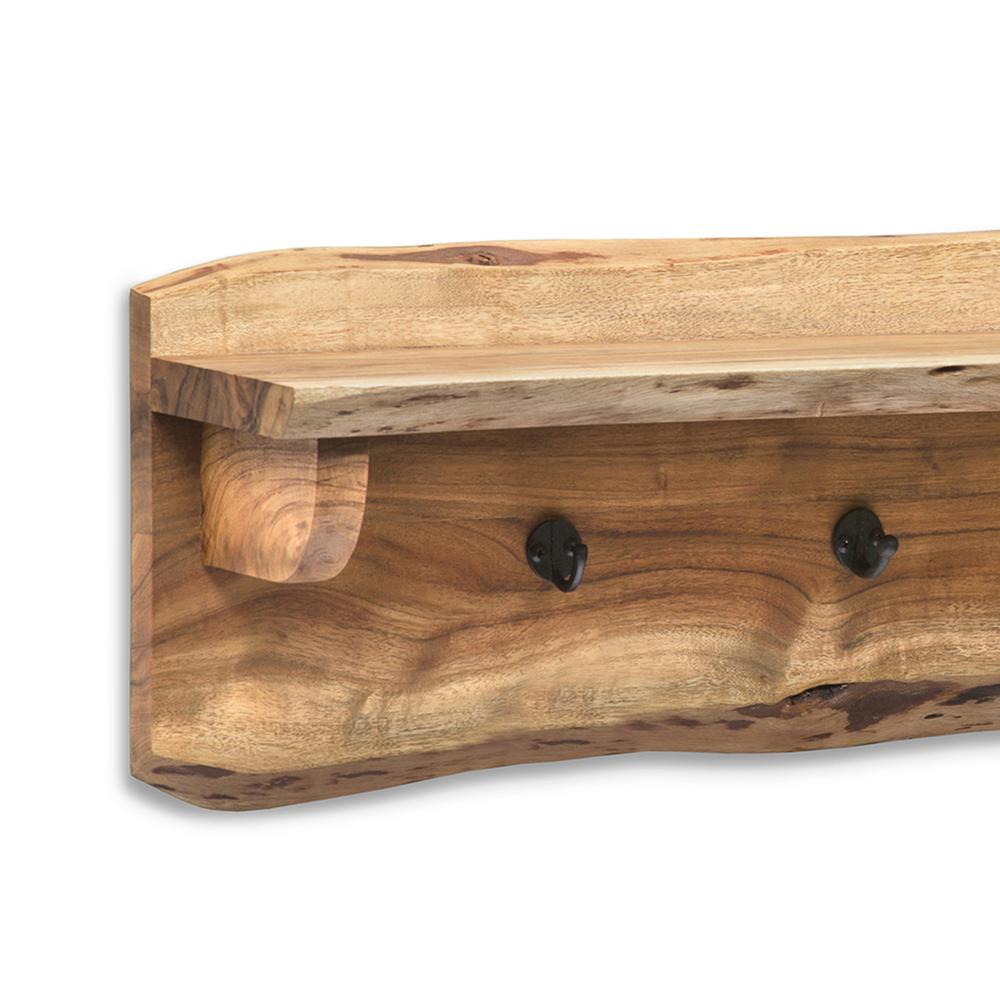 Alpine Natural Live Edge Wood 36" Coat Hooks with Shelf. Picture 2