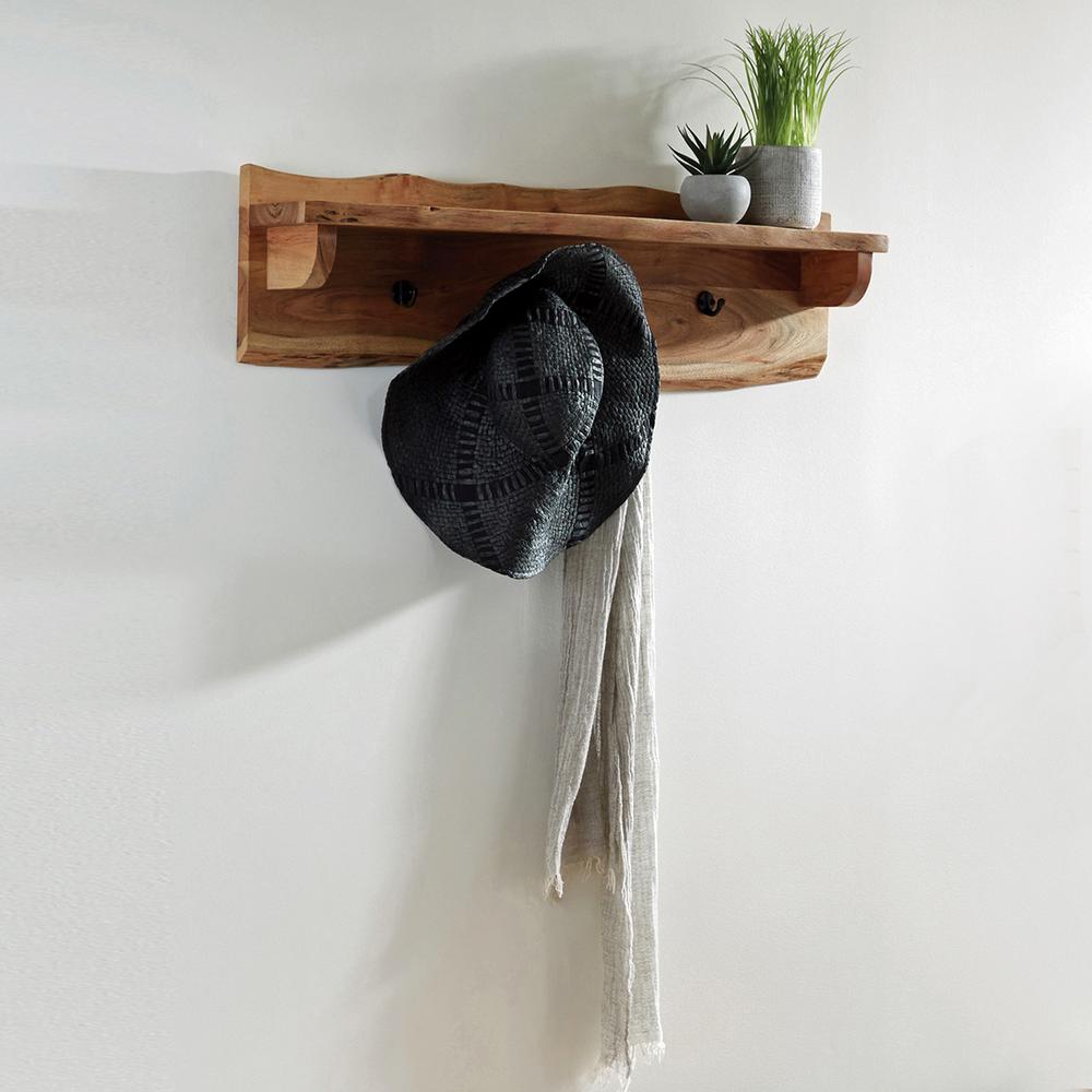Alpine Natural Live Edge Wood 36" Coat Hooks with Shelf. Picture 3
