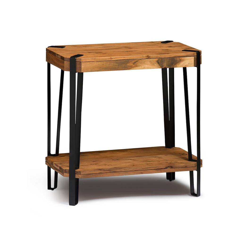 Ryegate Natural Live Edge Solid Wood with Metal End Table, Natural. Picture 1