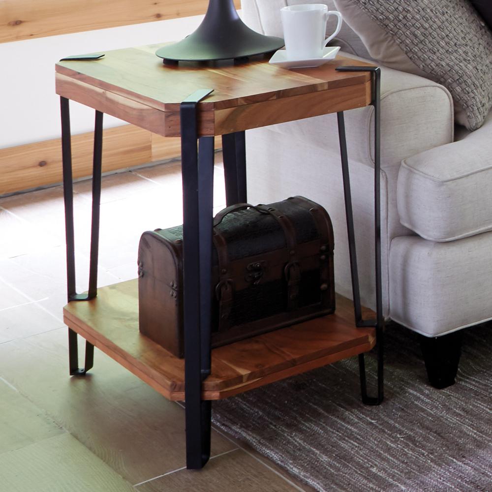 Ryegate Natural Live Edge Solid Wood with Metal End Table, Natural. Picture 3