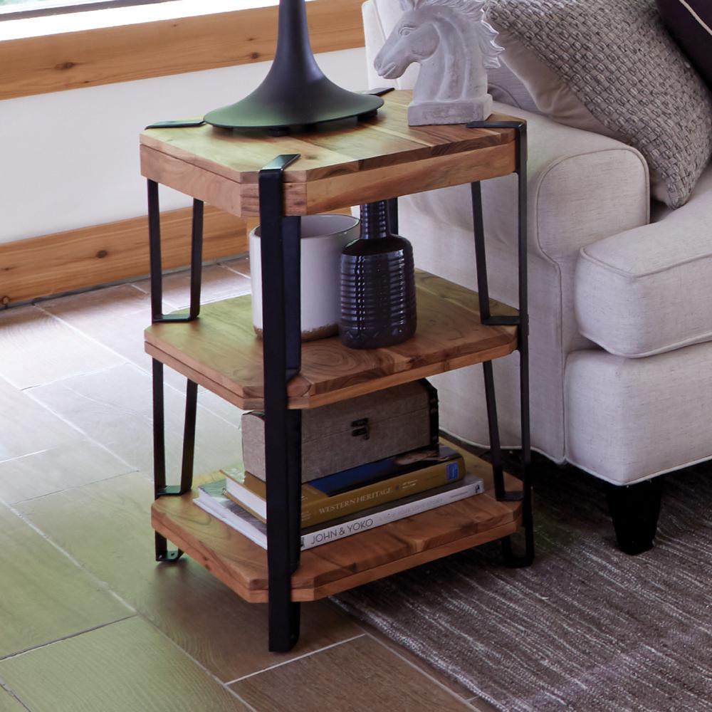 Ryegate Natural Live Edge Solid Wood with Metal 2 Shelf End Table, Natural. Picture 3