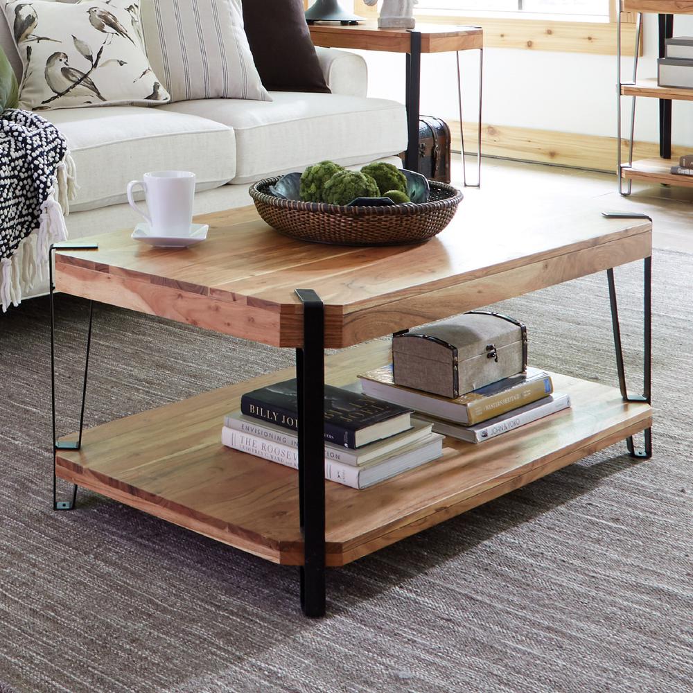 Ryegate Natural Live Edge Solid Wood with Metal Coffee Table, Natural. Picture 3